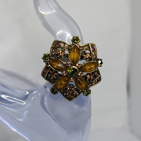 Heidi Daus Amber Ring Multi Stone Crystal Flower Statement  Size 7 1/2 - Picture 4 of 10